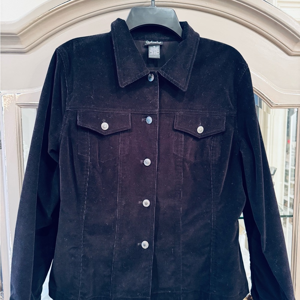 Rafaella Black Jean Jacket Soft Corduroy Style size 14- Great Condition